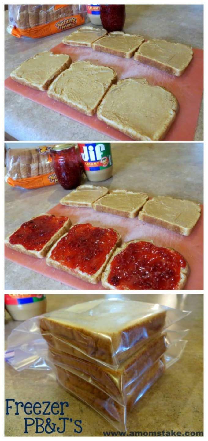 So fast and easy - make sandwiches in batch mode for a diy lunchables so quick freezer PB&J sandwiches to speed up school lunch prep!