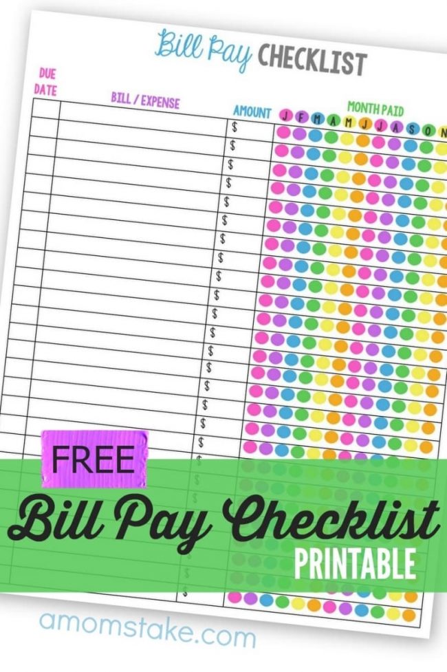 Monthly Bill Payment Checklist bill pay checklist