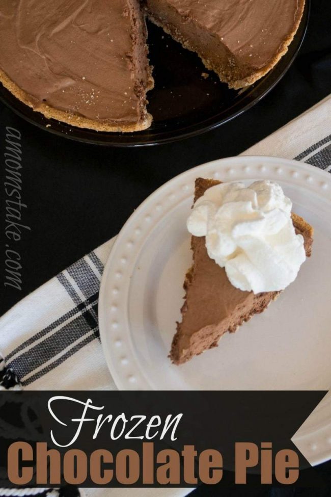 Easy and amazing Frozen Chocolate Pie recipe -- this tastes like a french silk pie - so rich but even more decadent frozen! Just 6 simple ingredients. The perfect Christmas or Holiday dessert and treat! #chocolate #chocolatepie #frenchsilkpie #christmasdesserts #pie