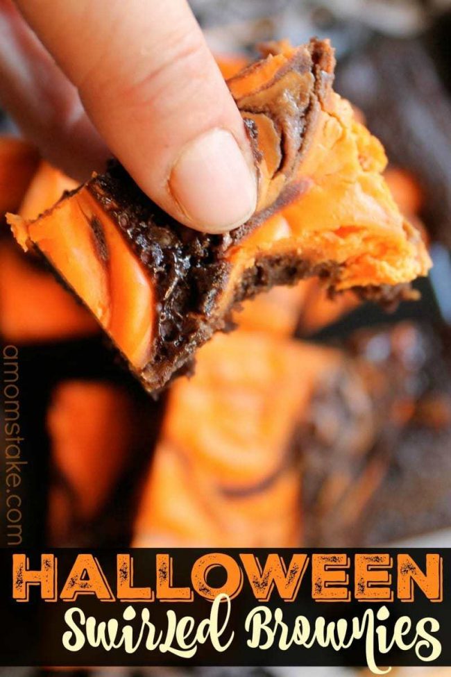 Easy Halloween Brownies recipe with a yummy cream cheese swirled throughout - plus swaps that make these brownies amazing!