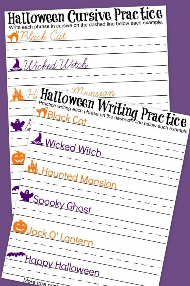 halloween cursive handwriting practice worksheets a mom s take