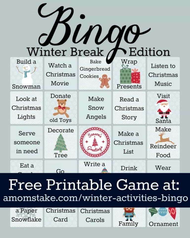 Winter Activities Bingo Game Printable