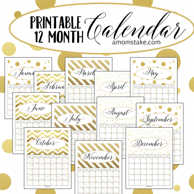 We're loving the shimmering gold in this printable 12 month calendar! Bonus: You can customize and reuse the calendar year after year! Great find for your New Year.