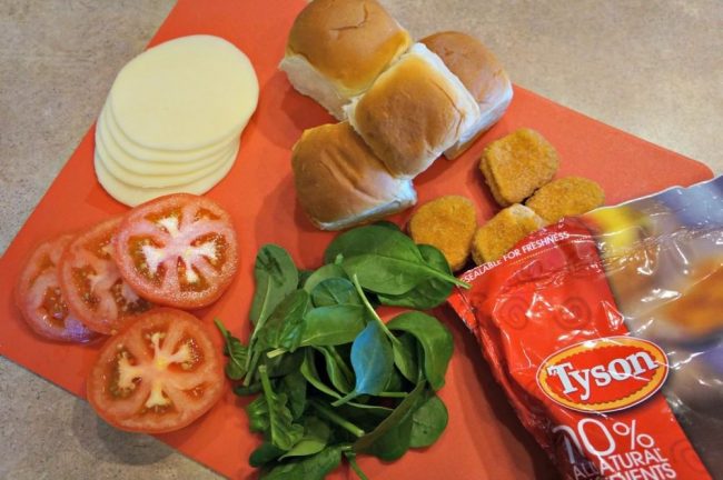 Chicken nugget sliders are the best and easiest appetizer or finger food for football game day, movie viewing parties or kid's lunch. Tyson Chicken makes these so easy and fast. 