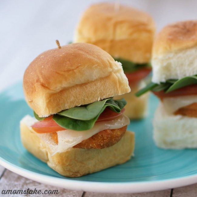 Chicken nugget sliders are the best and easiest appetizer or finger food for football game day, movie viewing parties or kid's lunch. Tyson Chicken makes these so easy and fast. 