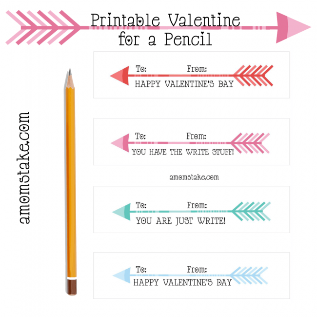 Printable valentine for a Pencil