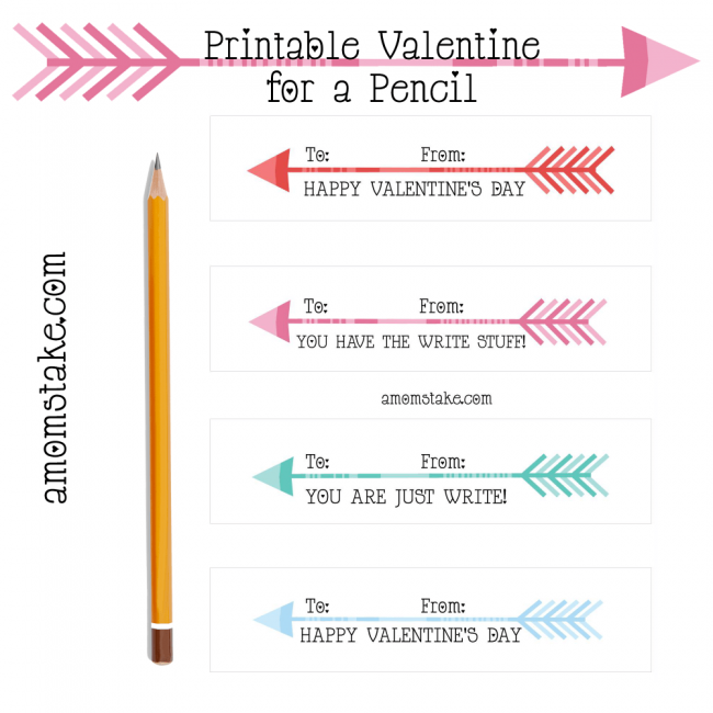 Heart Pencil Arrow Valentines + Printable Gift Tag - Happiness is