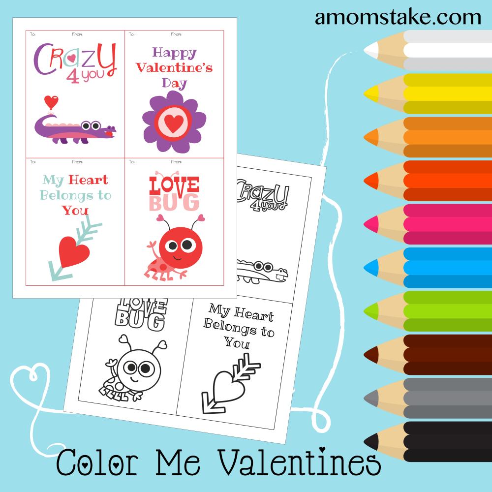 Color Me Valentine Printables plus a pre-colored version you can print and share!