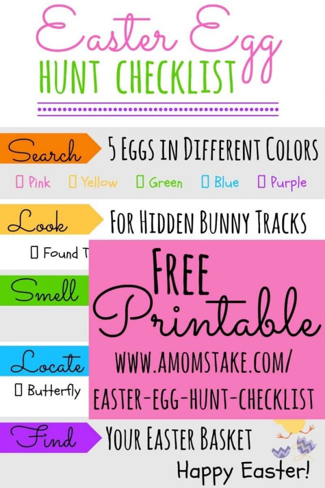 We're printing this awesome Easter egg hunt checklist to use with the kids this year! So fun to mix up the traditional holiday Easter hunt and make it unique and cheap and make the hunt last longer! Free printable!