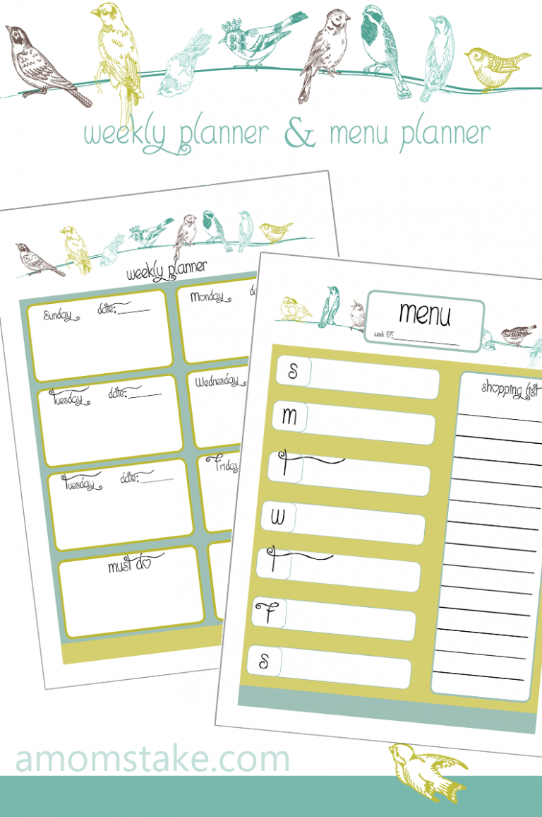 Menu and Weekly Planners Printables
