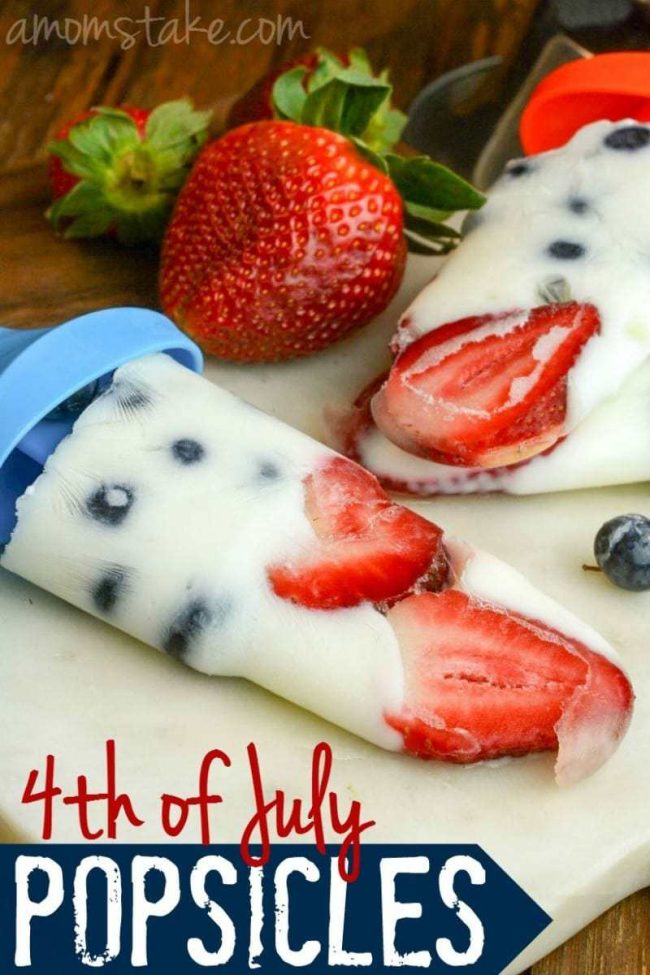 4th of July Popsicles - yummy and festive Red White and Blue Yogurt Pops perfect as a cool summer treat for kids!