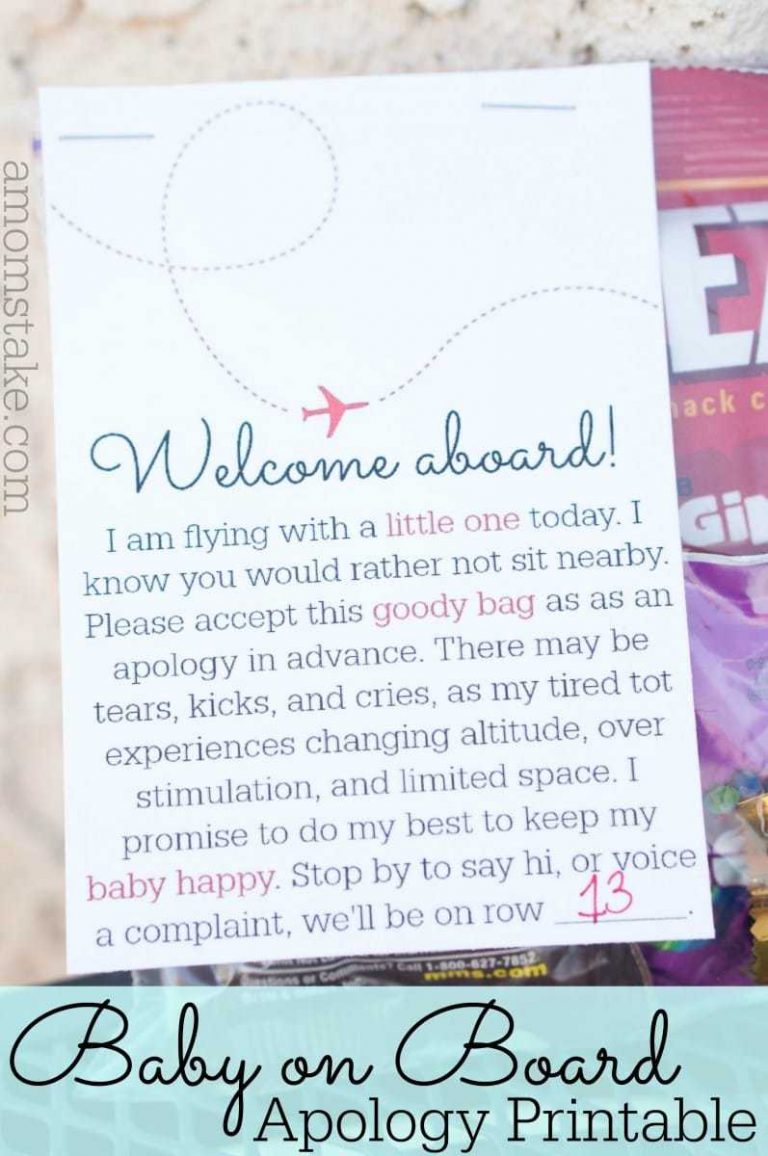 Cheers for Flying With a Baby & Apology Printable
