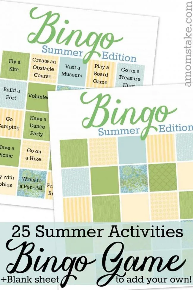 Summer Activities Bingo Game