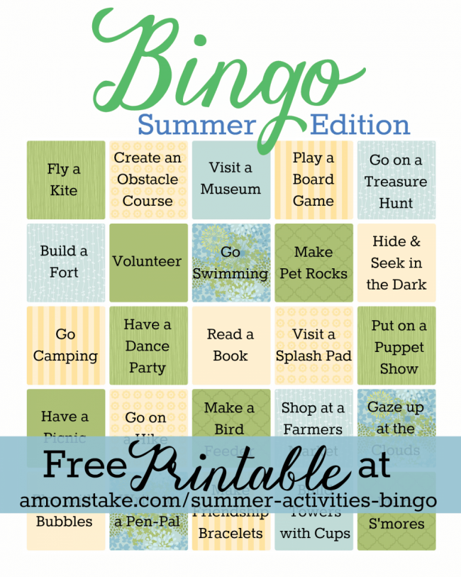 Summer Activities Bingo Game