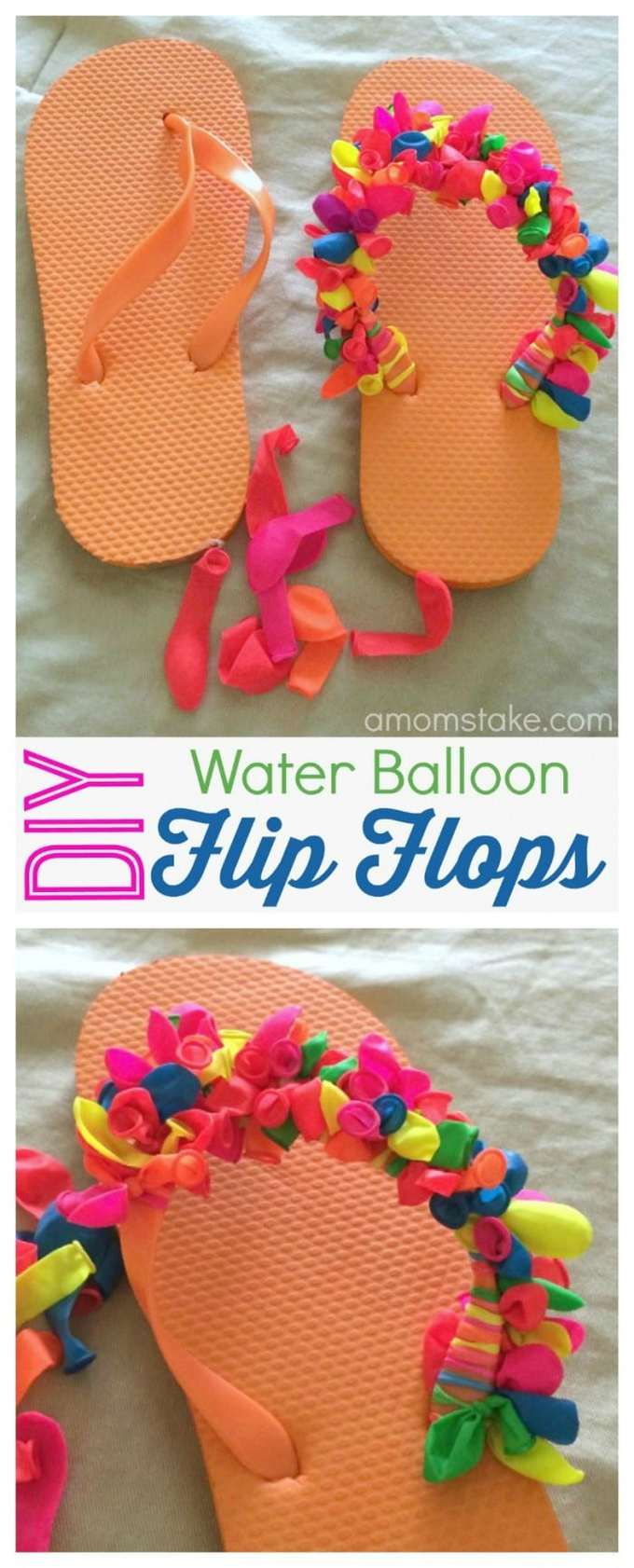 Love this summer project to make your own DIY decorated flip flops - all you'll need is a pack of water balloons! Mix and match patterns or make a rainbow pair. How to make these fun summer flip flops for kids (or adults) and just a few dollars!