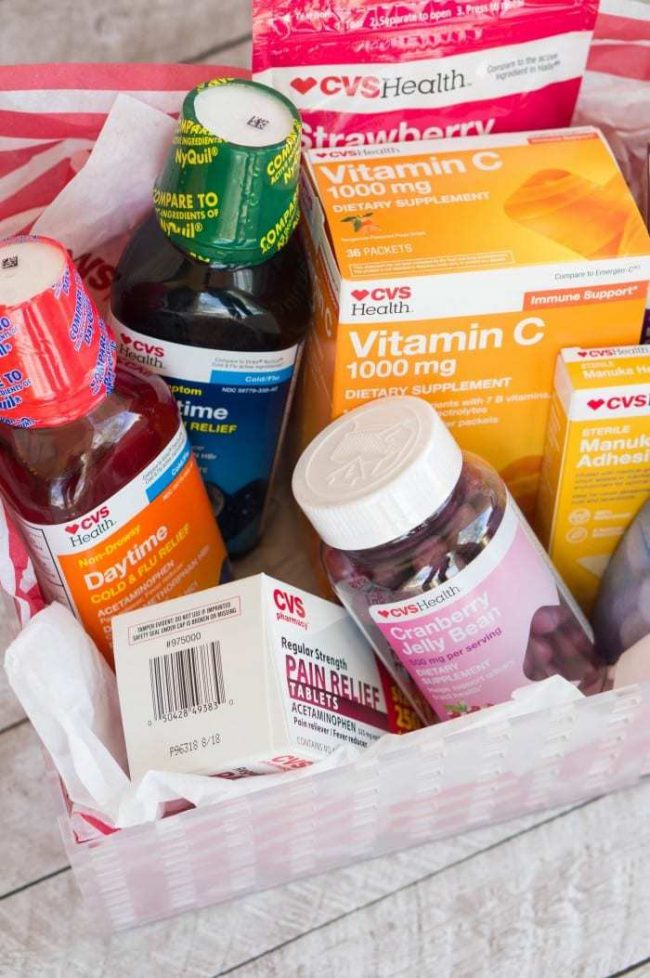 Medicine Cabinet Supplies List & Printable Get Well Jokes 5 CVS Gift Baskets07574