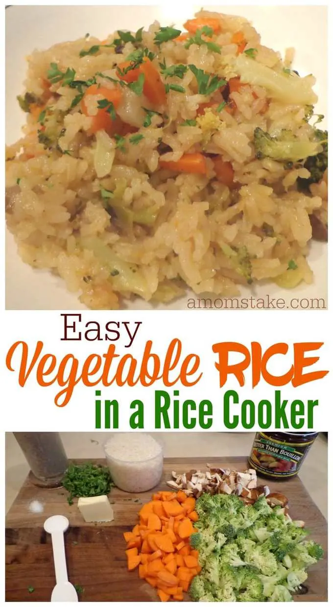 So easy this vegetable rice recipe is all cooked in your rice cooker, so no extra dishes needed! Hooray for a one pot dinner meal that cooks itself!