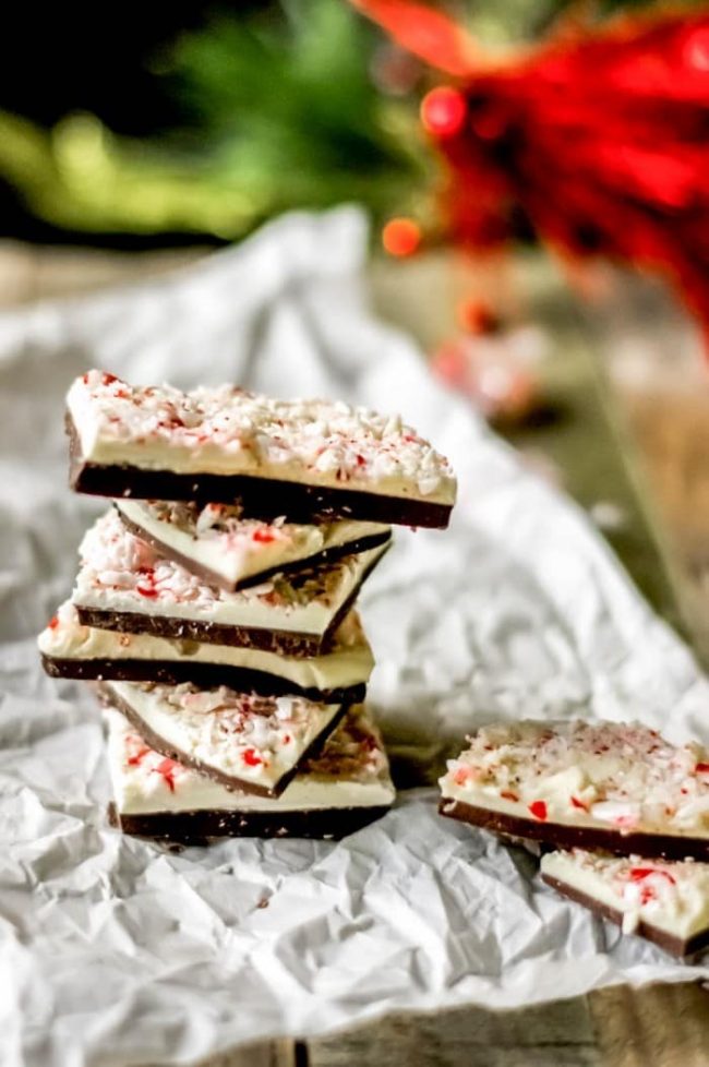 This Dark Chocolate Peppermint Bark is quickly going to become a holiday favorite recipe! It's so easy and yummy and just feels like Christmas!