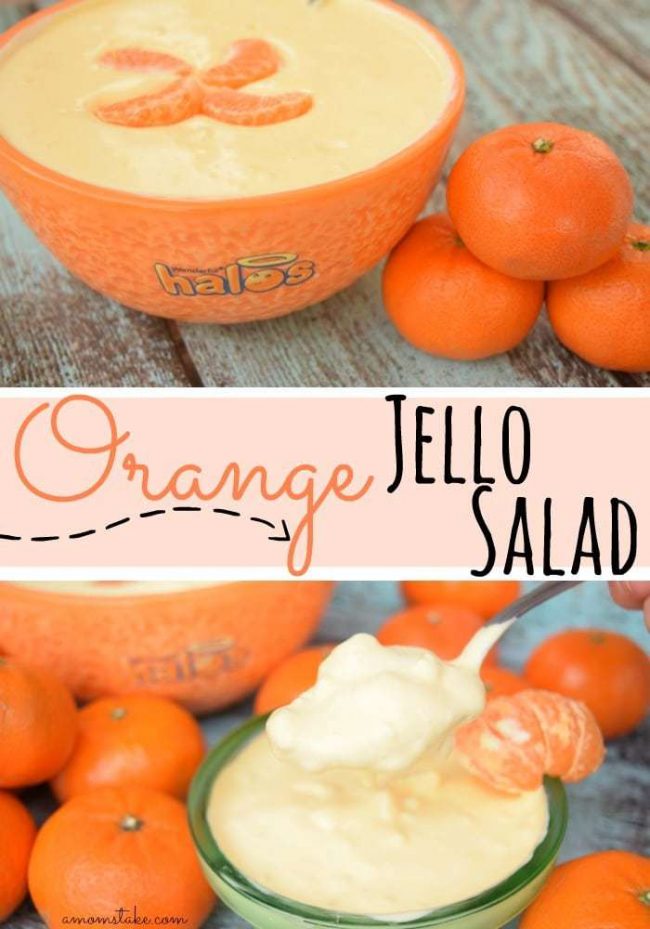 Fast, easy, 4 ingredient Orange Jello Salad, perfect for picnics, gatherings, and get-togethers or just for a quick afternoon snack!