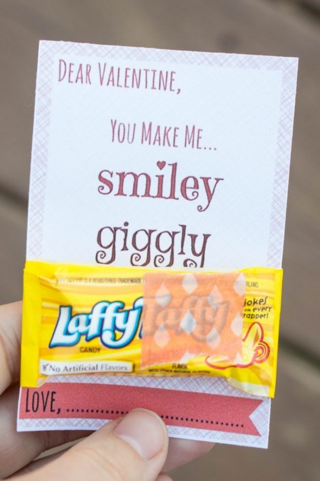 Absolutely darling "You Make Me Laffy" free printable valentines day cards perfect for kids, friends, classrooms. Attach a laffy taffy candy and you're done! So quick, easy, and cheap!