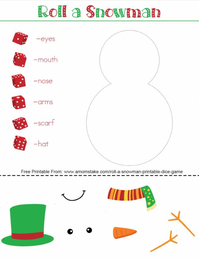 Roll a Snowman Printable Dice Game