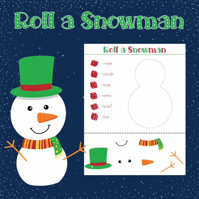 Roll a Snowman Printable Dice Game - A super fun winter activity for kids and families! You always need clean and cheap kids activities when you're stuck indoor!