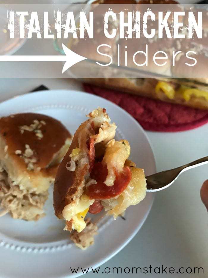 Loaded with flavors, these yummy, and so easy, Italian Chicken Sliders are one of my family's favorite dinner recipes! Pepperoni, chicken, banana peppers and an Italian dressing - yum!! 