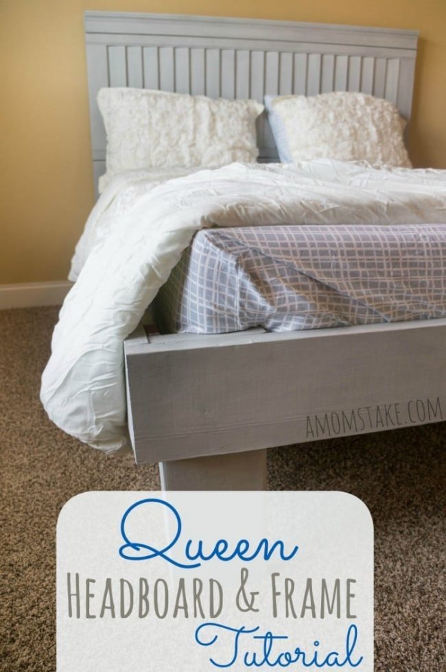 How to make a queen headboard and frame with footboard full tutorial! The whole bed cost us just $115! Step by step directions and wood cut list included!