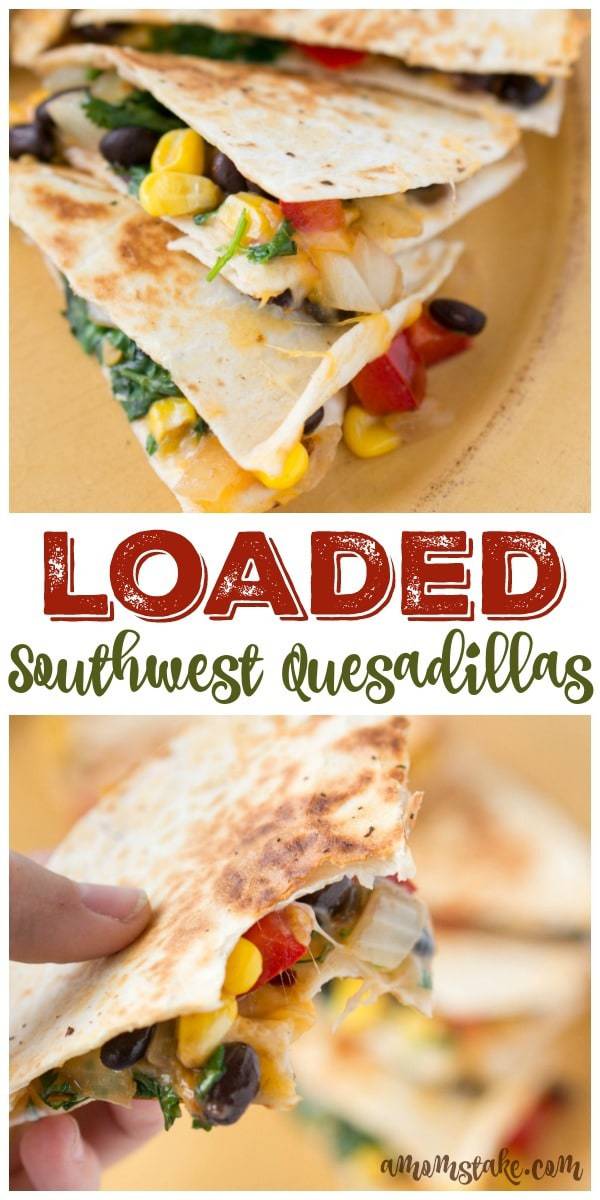 No more boring quesadillas! This southwest recipe is FULLY loaded! It is amazing, you'll never eat your quesadilla any other way. Topped with bell peppers, black beans, onions, corn, and cilantro! YUM!