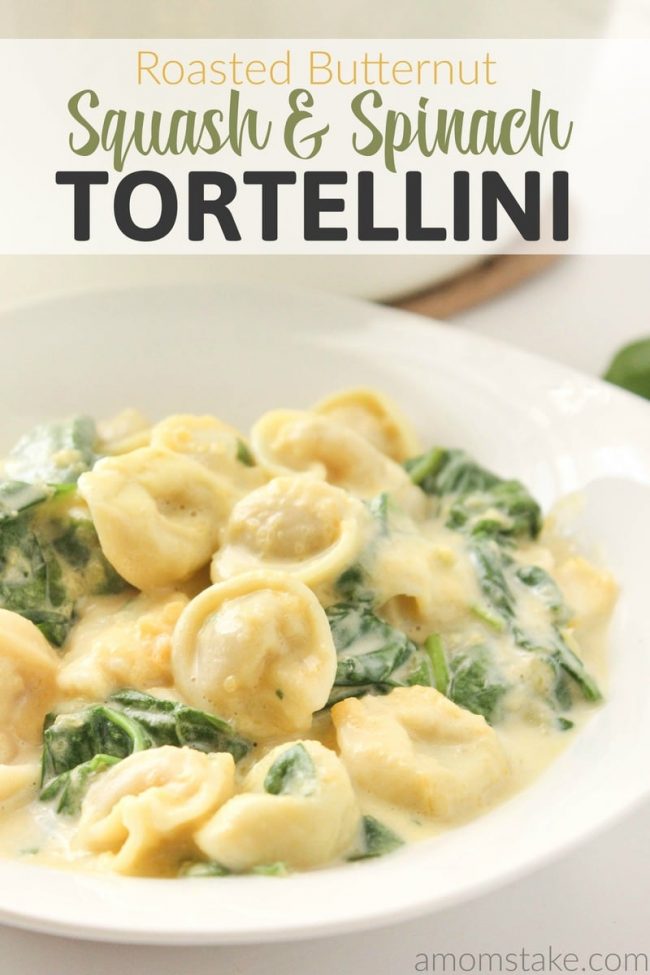 Creamy, healthy, vegetable packed pasta dinner can be on your table in no time! Try this Roasted Butternut Squash and Spinach Tortellini recipe that's creamy, cheese filled, easy, and delicious!