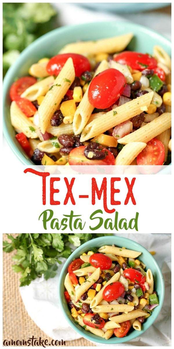 All the flavor of texas and mexico in one exciting, flavorful pasta salad! This Tex-Mex salad is a crowd pleaser. Homemade dressing and loaded with veggies.