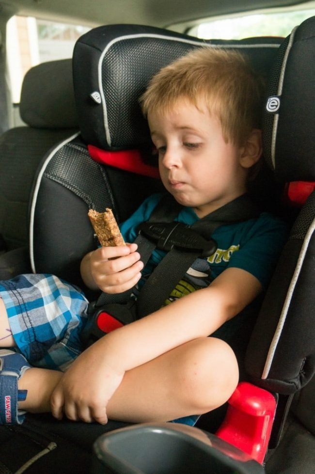 toddler eating snacks on the go