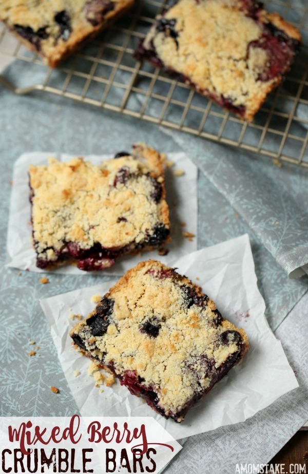 This warm dessert is perfect for summer and fall. These mixed berry crumble bars combine your favorite berries - add strawberries, blueberries, blackberries, and raspberries (or just your favorites) and top with yummy pie crumble layers!