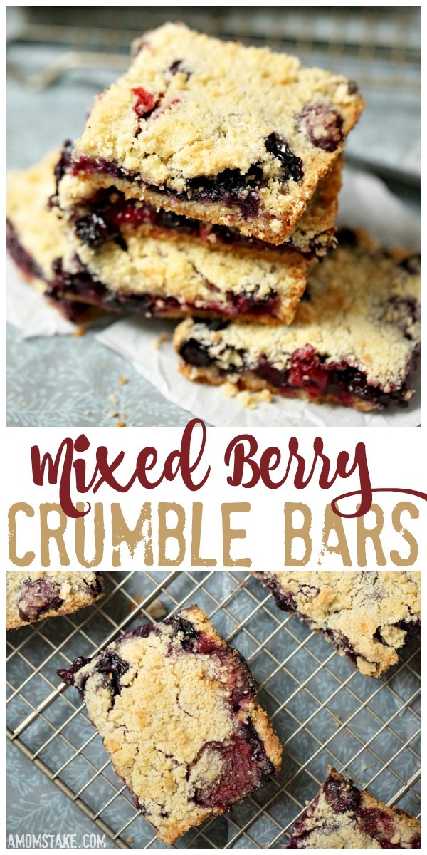 This warm dessert is perfect for summer and fall. These mixed berry crumble bars combine your favorite berries - add strawberries, blueberries, blackberries, and raspberries (or just your favorites) and top with yummy pie crumble layers!