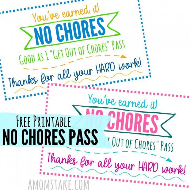 No Chores Pass printable