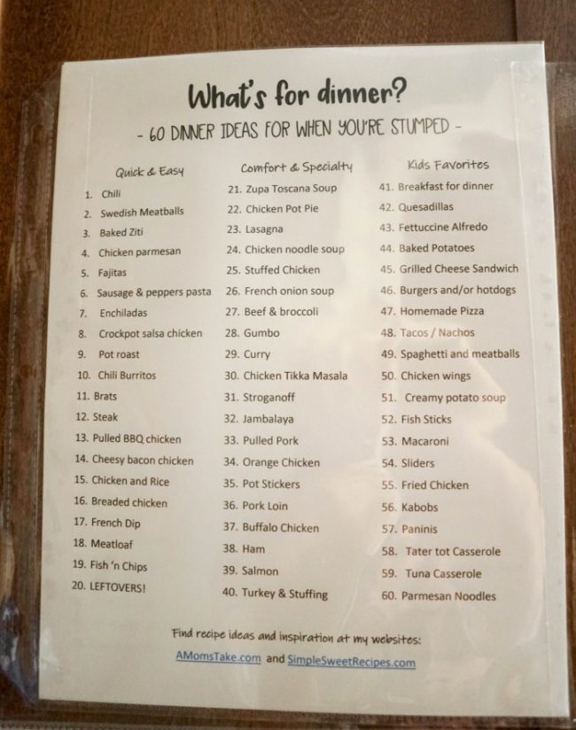 What to Make for Dinner Tonight? 60 Dinner Ideas Printable Whats for Dinner 06809