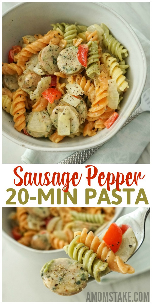 Make this easy 20-minute dinner recipe of Sausage & Pepper Pasta!