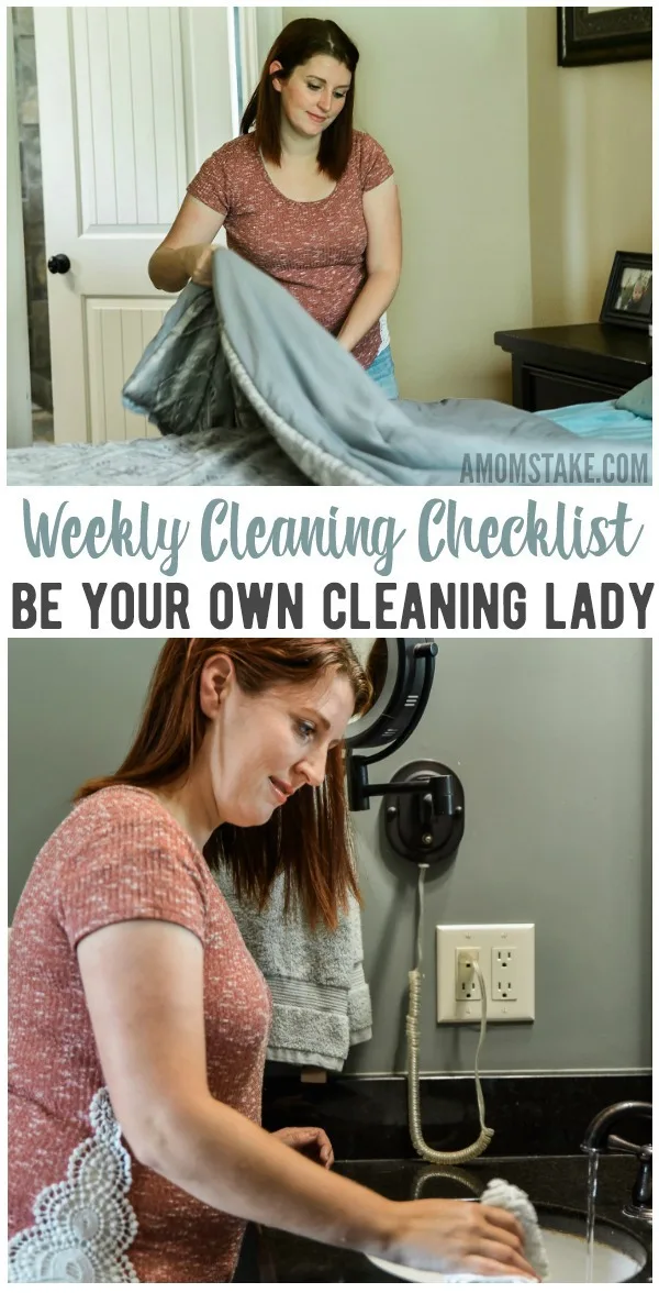 Weekly Cleaning Checklist - Print this cleaning tasks list to help you pick out your cleaning priorities and then set a timer and clean as much as you can! Inspired by the Weekly Home Blessing fly lady system to help busy moms!