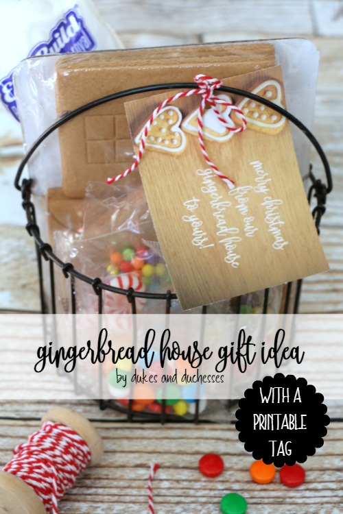 24 Neighbor Christmas Gifts 3 24 Neighbor Christmas Gifts gingerbread house gift idea with printable tag