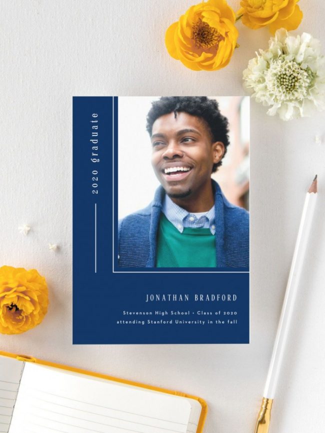 How to Customize Your Graduation Announcements Vertically Stated Graduation Announcement Graduation Party Invite Blue Graduation Announcement