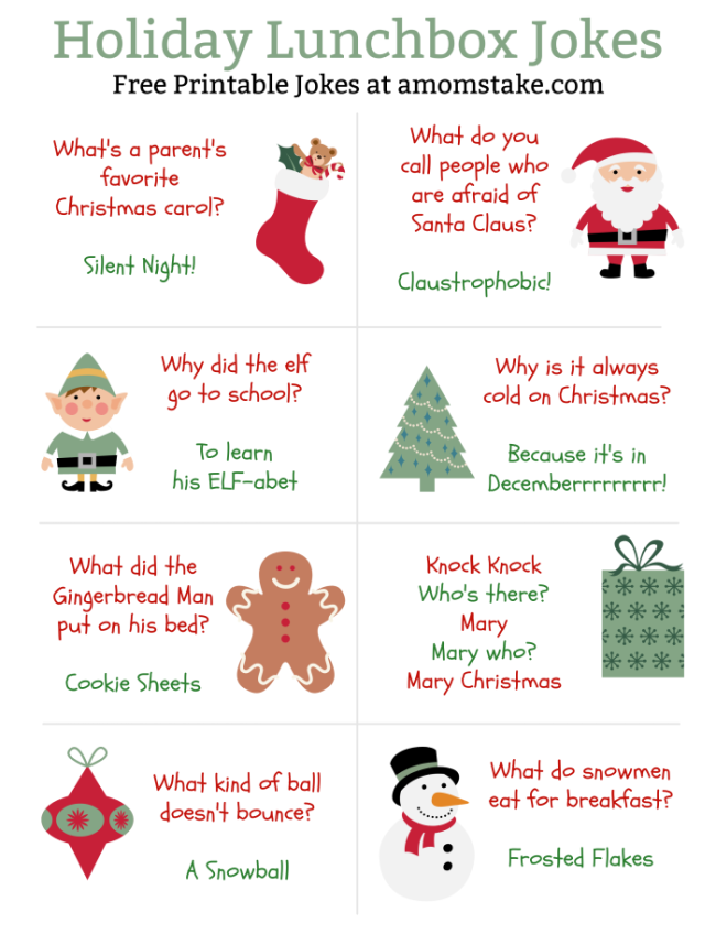 Christmas Bento Lunchbox & Holiday Jokes Printable Holiday Lunchbox Jokes