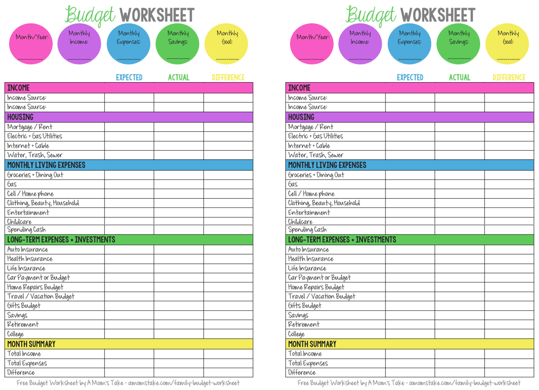 Family Budget Template Free Printable