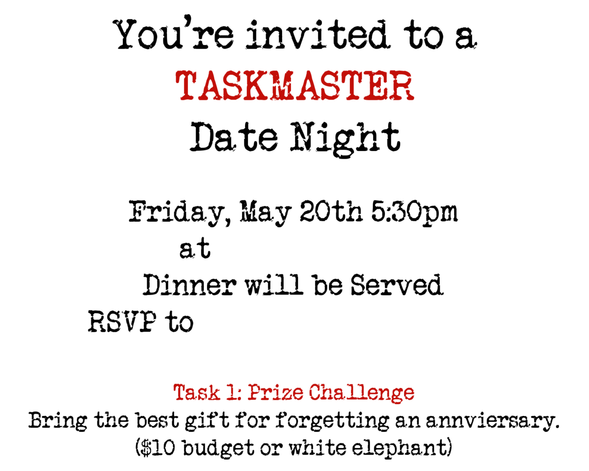 Taskmaster Date Night Ideas & Printable Tasks 2 Taskmaster Date Night ideas and printable PDF Task cards for a fun group date night for couples