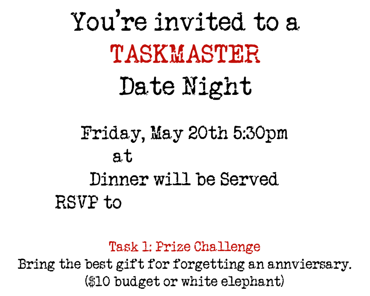 Taskmaster Date Night ideas and printable PDF Task cards for a fun group date night for couples