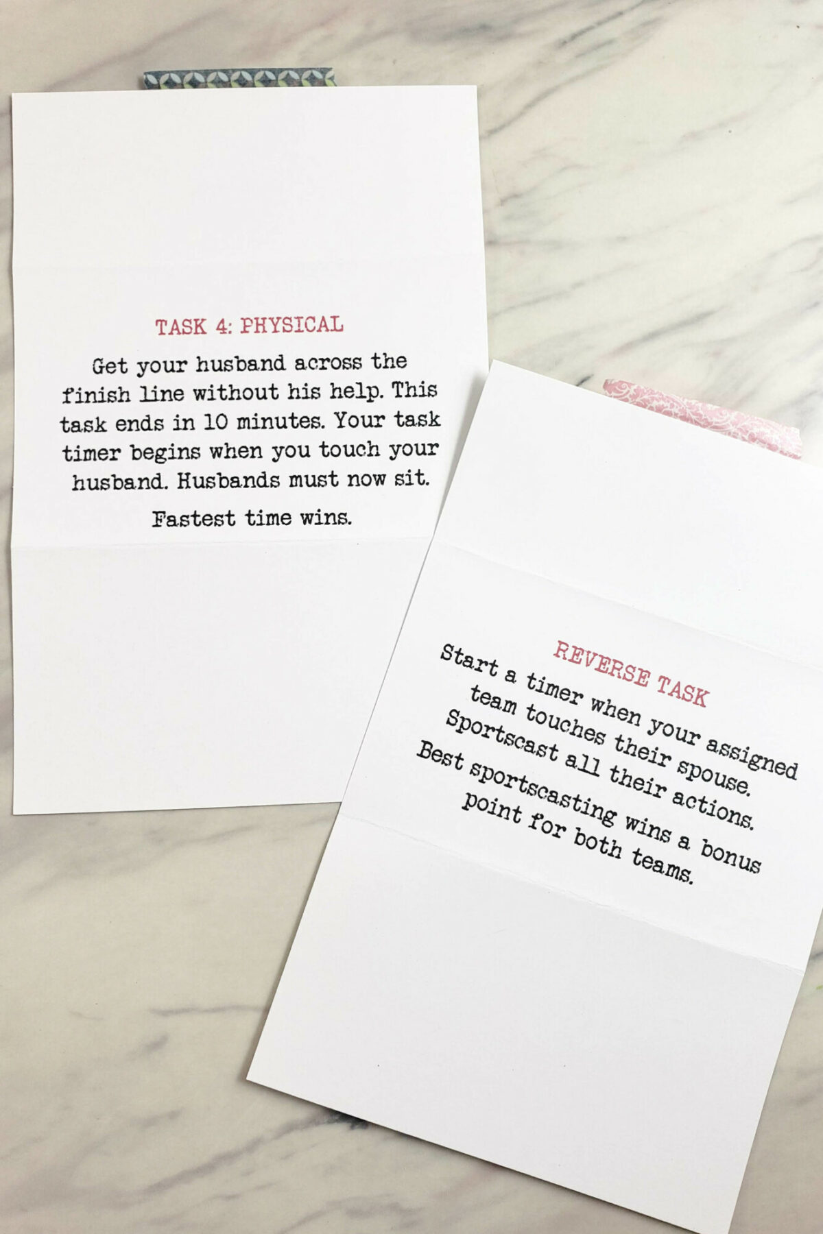 Taskmaster Date Night ideas and printable PDF Task cards for a fun group date night for couples