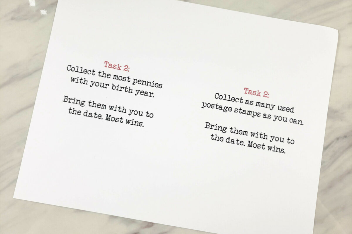 Taskmaster Date Night ideas and printable PDF Task cards for a fun group date night for couples