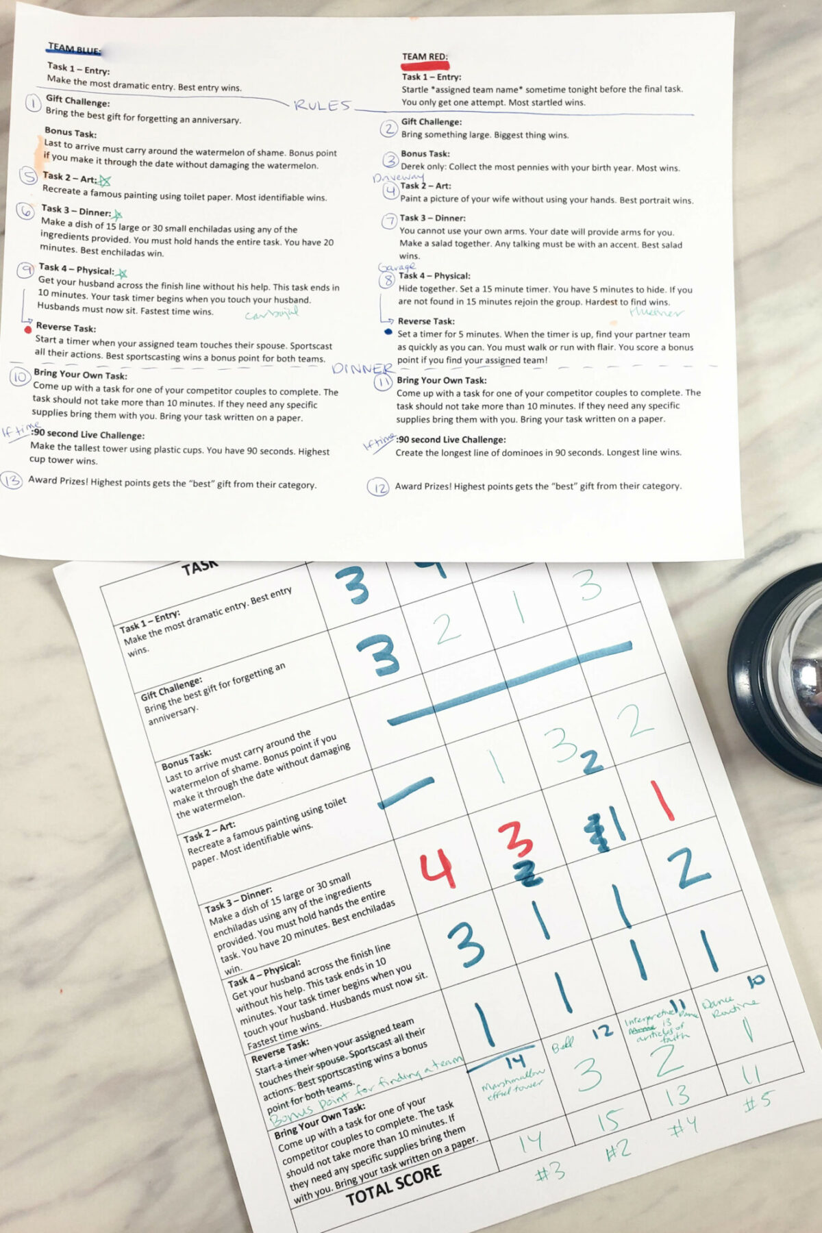 Taskmaster Date Night ideas and printable PDF Task cards for a fun group date night for couples