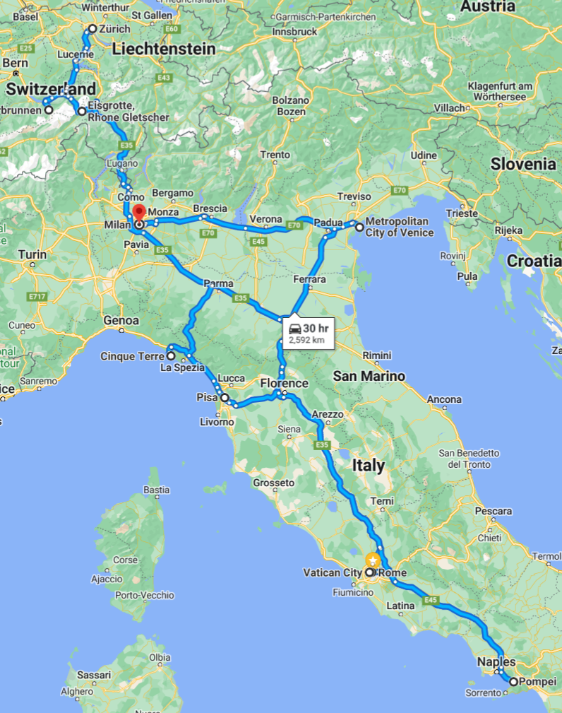 2 Week Switzerland & Italy Itinerary + Printable! road trip loops 2 weeks switzerland italy