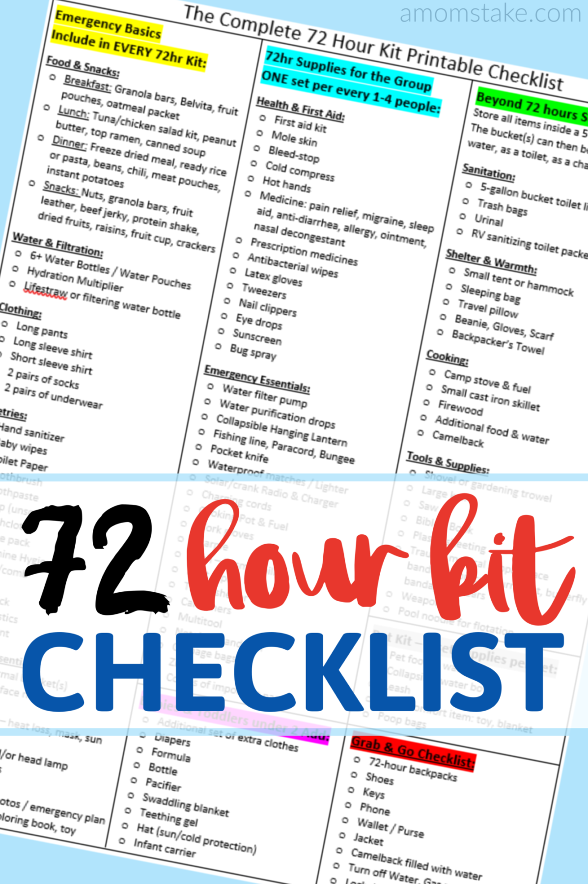 72 Hour Kits: The Complete Bug Out Bag List 72 Hour Kit Printable Checklist