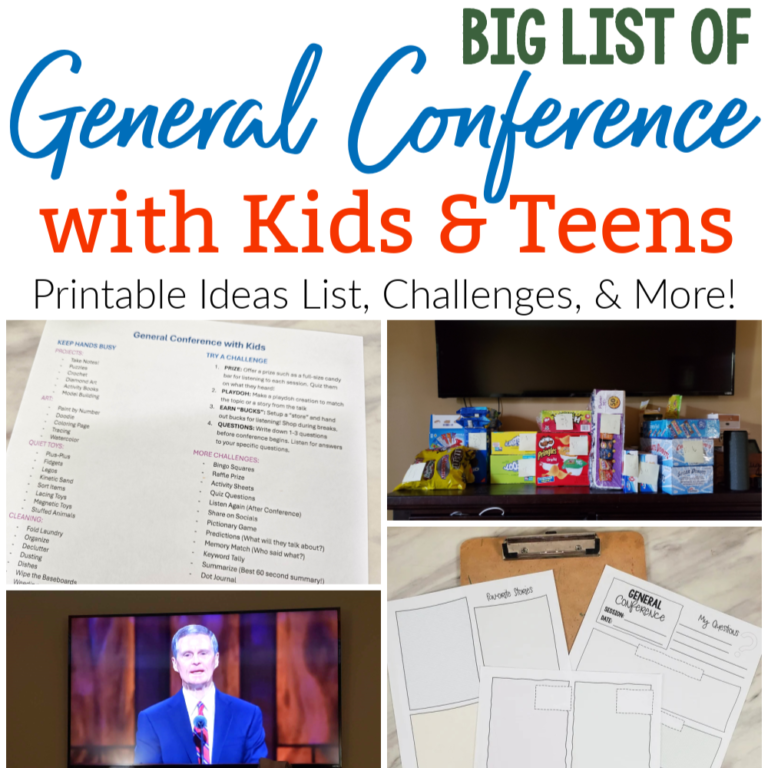 General Conference Ideas with Kids & Teens - Use this massive resource list of ideas, challenges, snacks, ways to keep hands busy, what to do between sessions, and even more resources for a successful General Conference as a family!